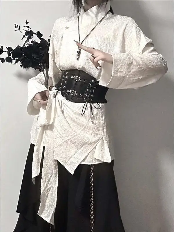 

ex Long Sve irt New Chinese Sle Irregular Design Polyester Fiber Youth Faion Casual Wear Spring Autumn Winter