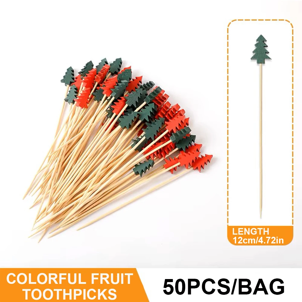 50/100pcs Christmas Day Fruit Sticks, Disposable Bamboo Sticks ChristmasTree Fruit Picks Sushi Picks Creative Cocktail Flower