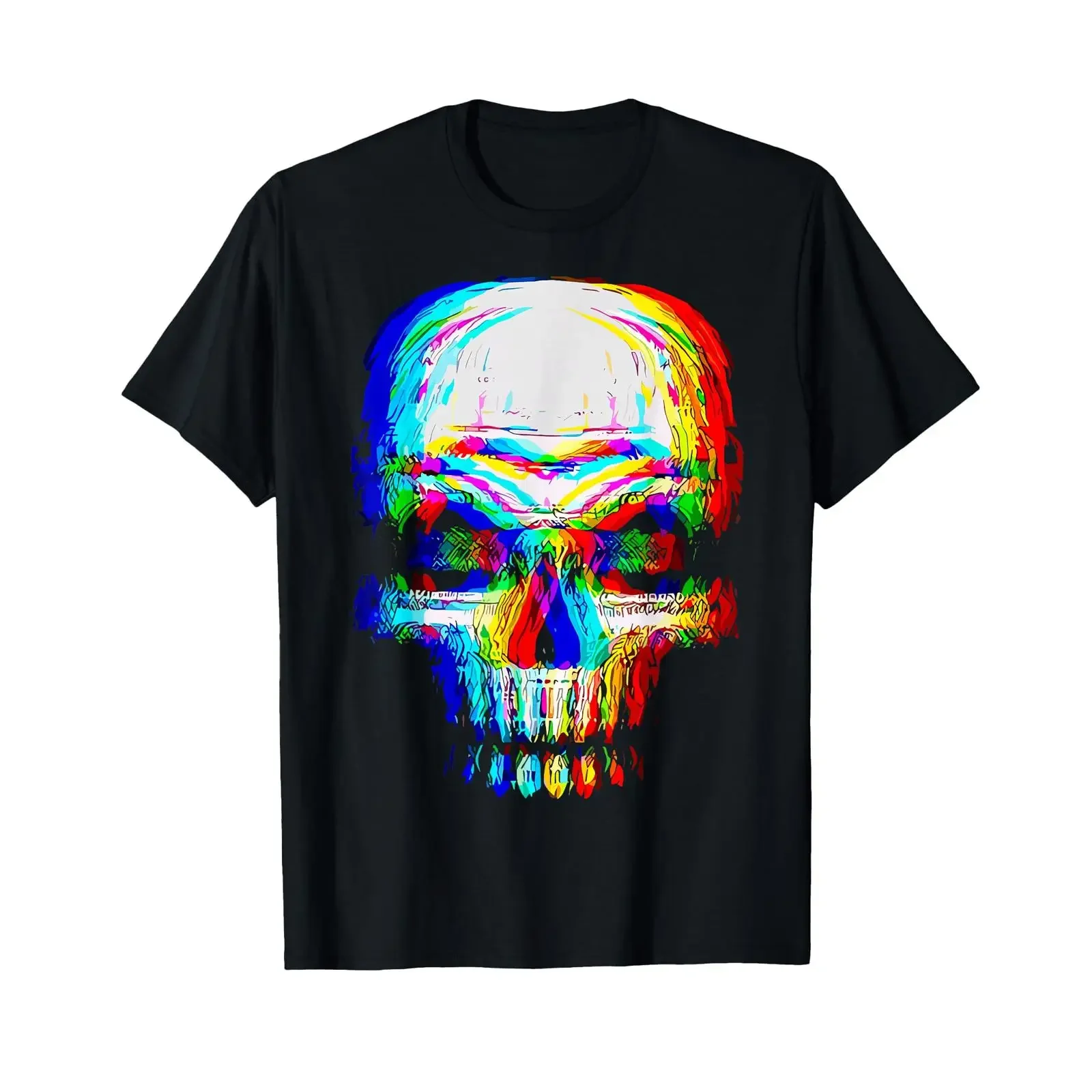 Trippy Skull Vibrant Glitch Effects Vaporwave EDM Lover T Shirt vintage Washed streetwear Comfortable Soft fashion Casual