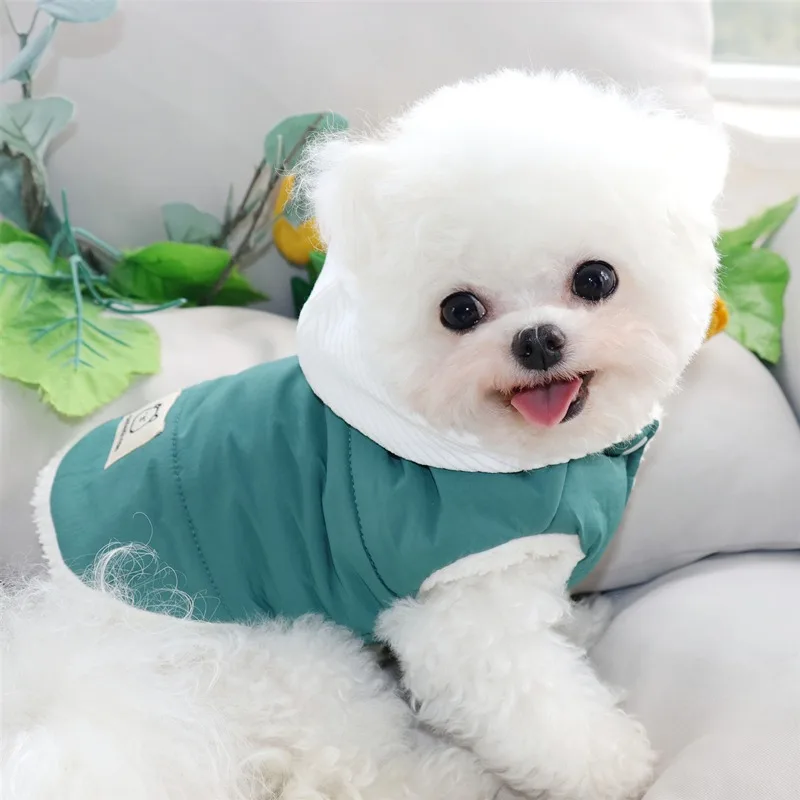 الأصفر هوديي الشتاء الحيوانات الأليفة القطن معطف تيدي الدافئة أسفل معطف Bichon بلون اثنين الساقين الملابس معطف ناعم يمكن الجر