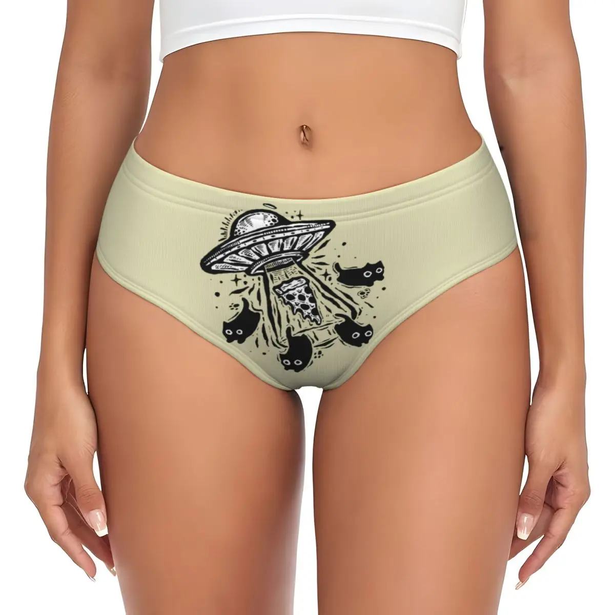 Custom Black Cat UFO Brief Panties Women's Comfort Stretch Underwear