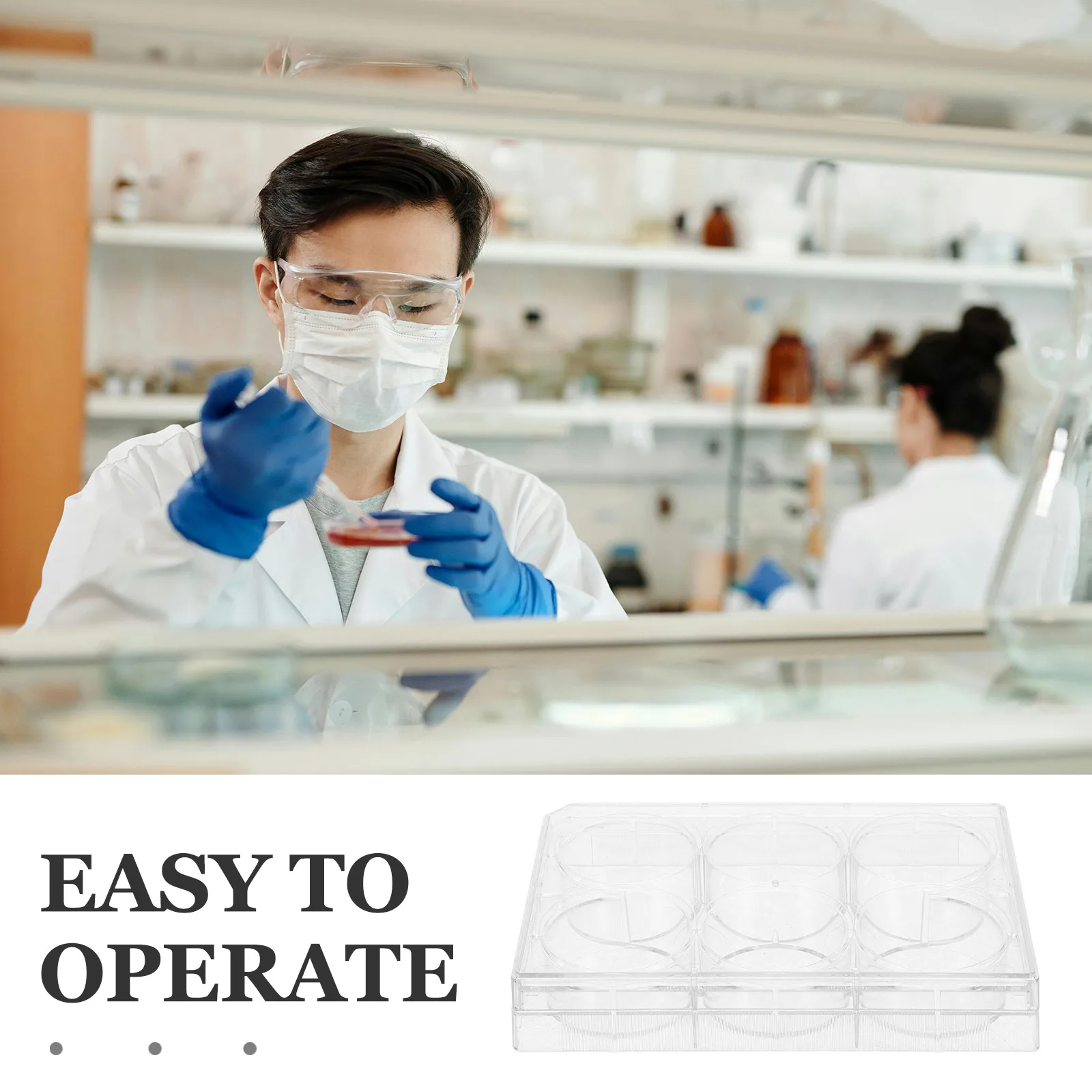 Com tampa placa de tecido de laboratório transparente, superfície plana de crescimento celular, placa de petri multifuncional para experimentos científicos de laboratório