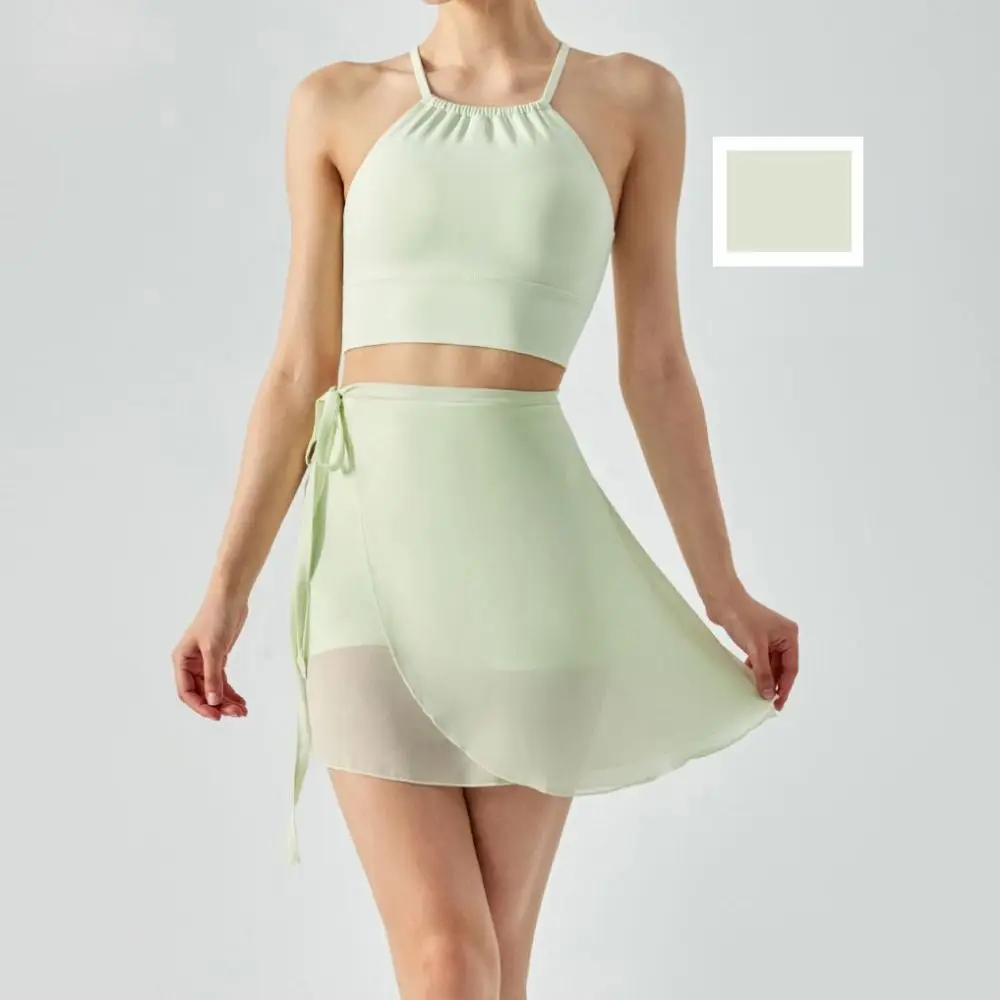 Simple Yoga Tutu Lace-up Skirt Dance Wear Training Ballet Dancing Skirt Mesh Thin Anti-glare Apron Wrap Dress Girls