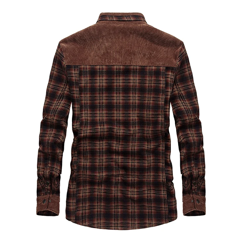 AFS ZDJP Winter Men Casual Military Shirts Wool Fleece Thick Warm Plaid Patchwork Corduroy Camisa Masculina Shirts Chemise Homme