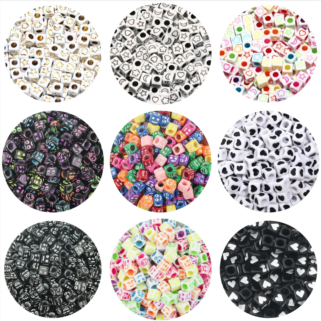 100-500Pcs Acrylic Cube Love Heart Beads Multi-colour Loose Spacer Beads for Jewelry Making Diy Handmade Necklace Accessories