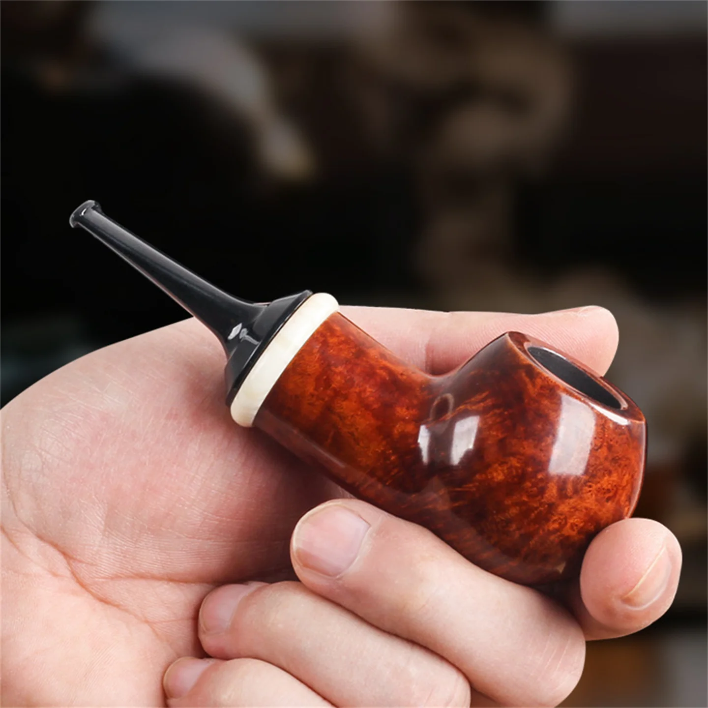 

Briar Wood 13mm Flue Big Air Chamber Bent Apple Pipe For Cut Tobacco Retro Gentleman Handmade Smoking Pipe With Accessory