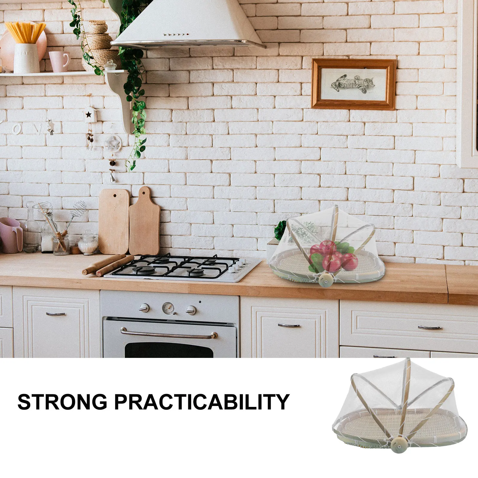 

1pc Bamboo Woven Cover Dry Storage Food Dust Cover Container Dry Basket Kitchen Dust Proof Hygienic Small Size Home Use