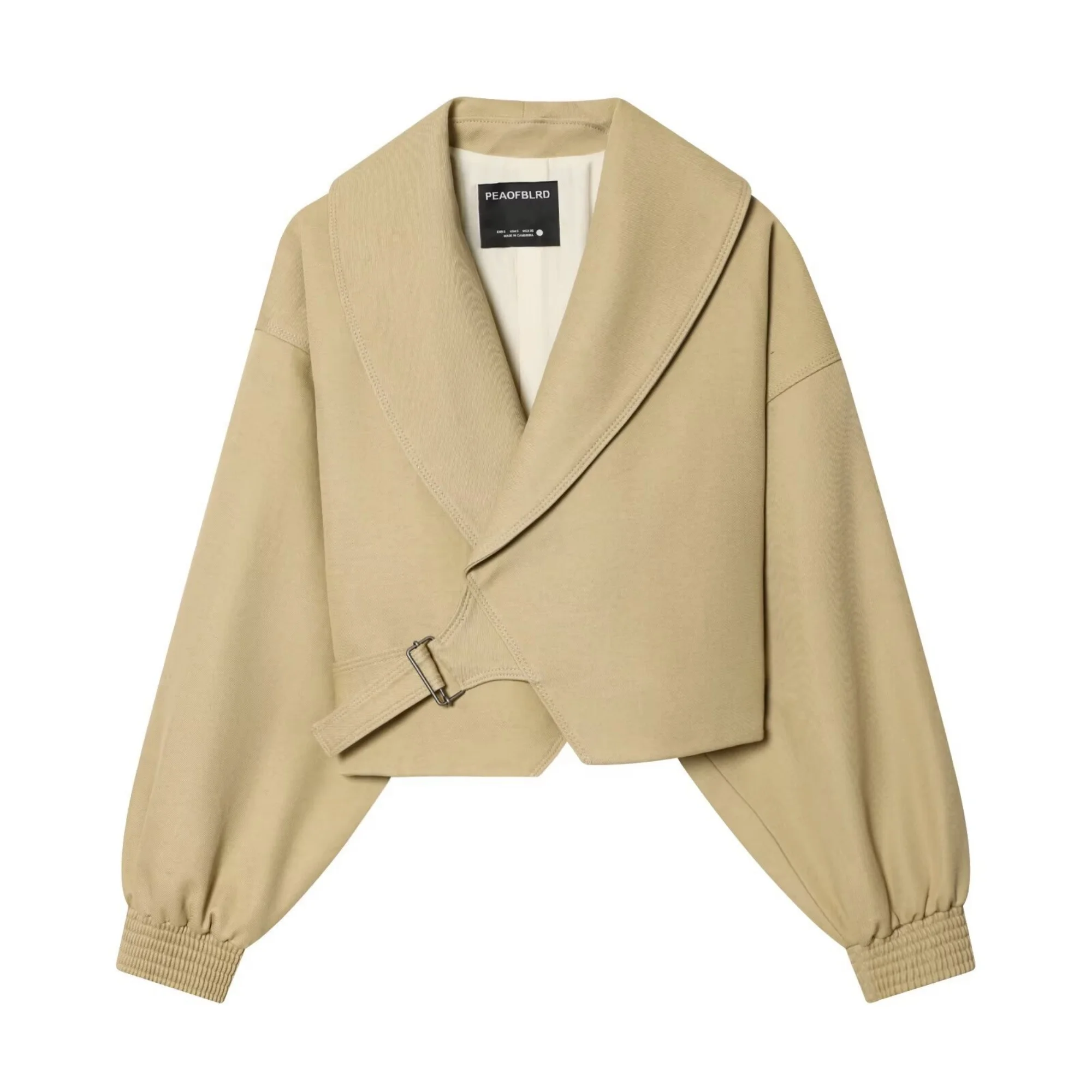Women Chic Commute Belt Short Jacket Coats Spring Autumn Female High Street Outwear Coat Lady Casual Lapel Buckle Loose Jackets