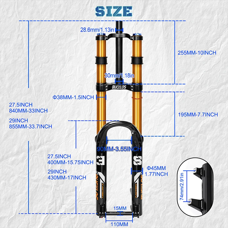 BUCKLOS Bicycle Fork 15*110mm Air Suspension DH Fork 27.5in 29in Thru Axle Downhill Bike Forks Straight/tapered Tube AM Forks