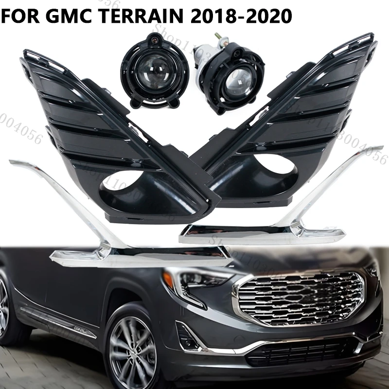 

A Set Fog Lamp Assembly For GMC Terrain 2018 2019 2020 Car Front Bumper Fog Lamp with Baffle Frame Chrome Decoration