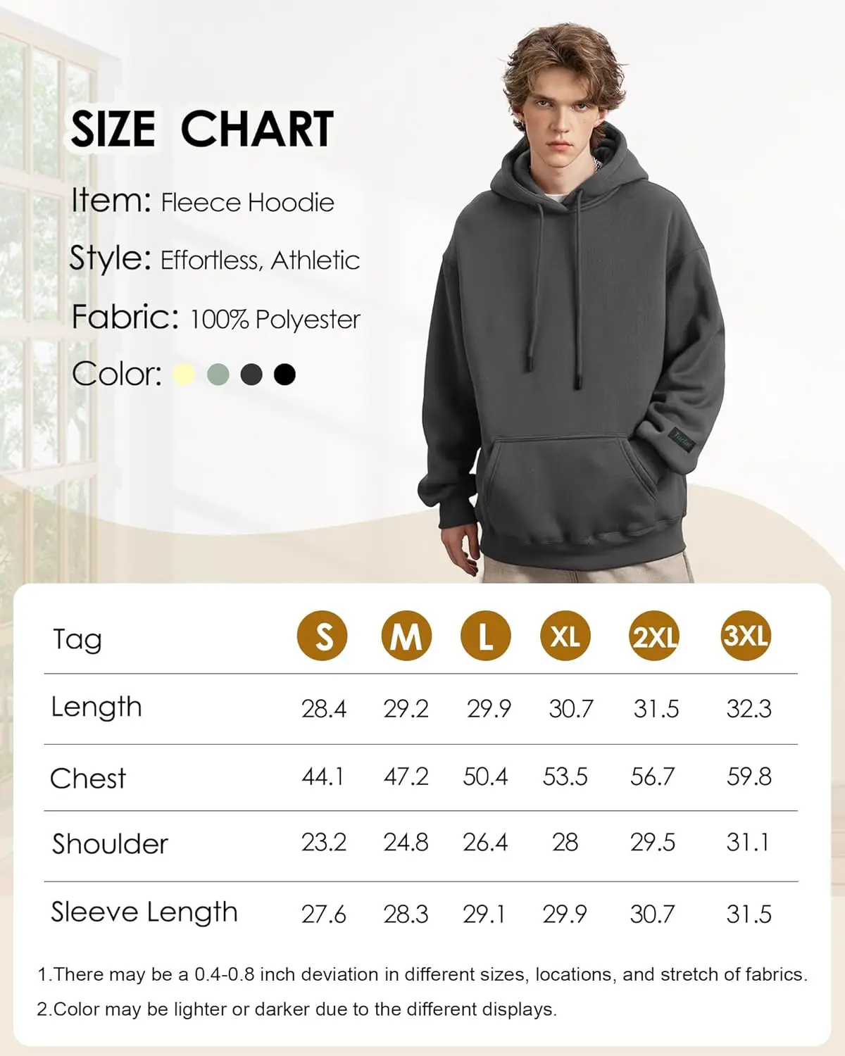 Mens Hoodie Heavyweight Fleece Hoodie Sweatshirt for Men Oversized Pullover Hoodie with Pocket Causal Sportswear