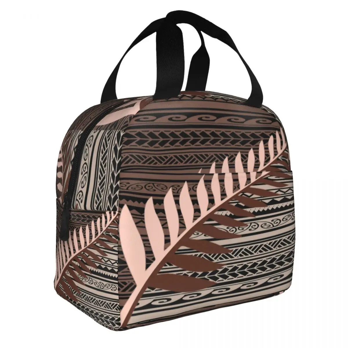Custom Silver Fern Tribal Brown Insulated Lunch Tote Bag for Women New Zealand Maoris Portable Thermal Cooler Food Lunch Box