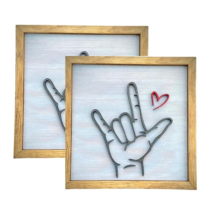 A33R-Love You Sign Language Wall Art, Home Wall Decoration Painting Wooden Photo Frame Hand Symbol For Love Sign Wall