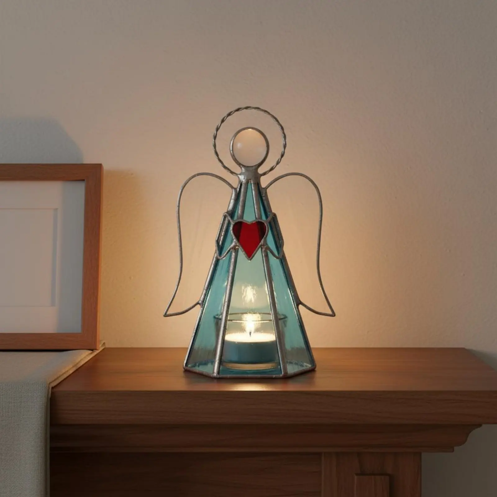Stained Glass Candle Holder Handmade Look Stained Glass Angel Angel Candle Holder Gift Home Decor Easy to Use for Tabletop - view 2