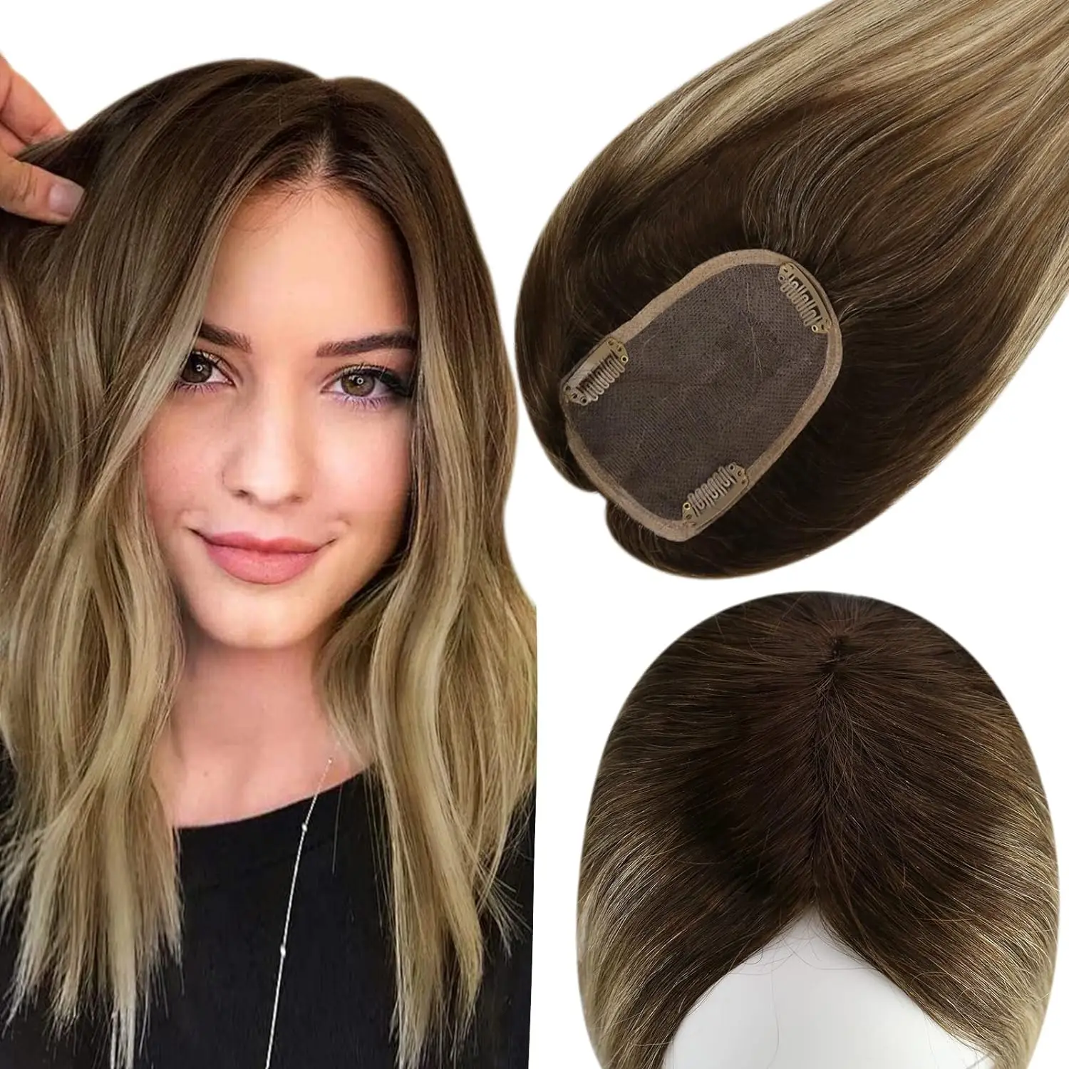 

Full Shine Hair Topper Ombre 3*5inch Machine Naturally Remy Hair Piece With Clips 100% Real Human Hair Mono Base For Woman