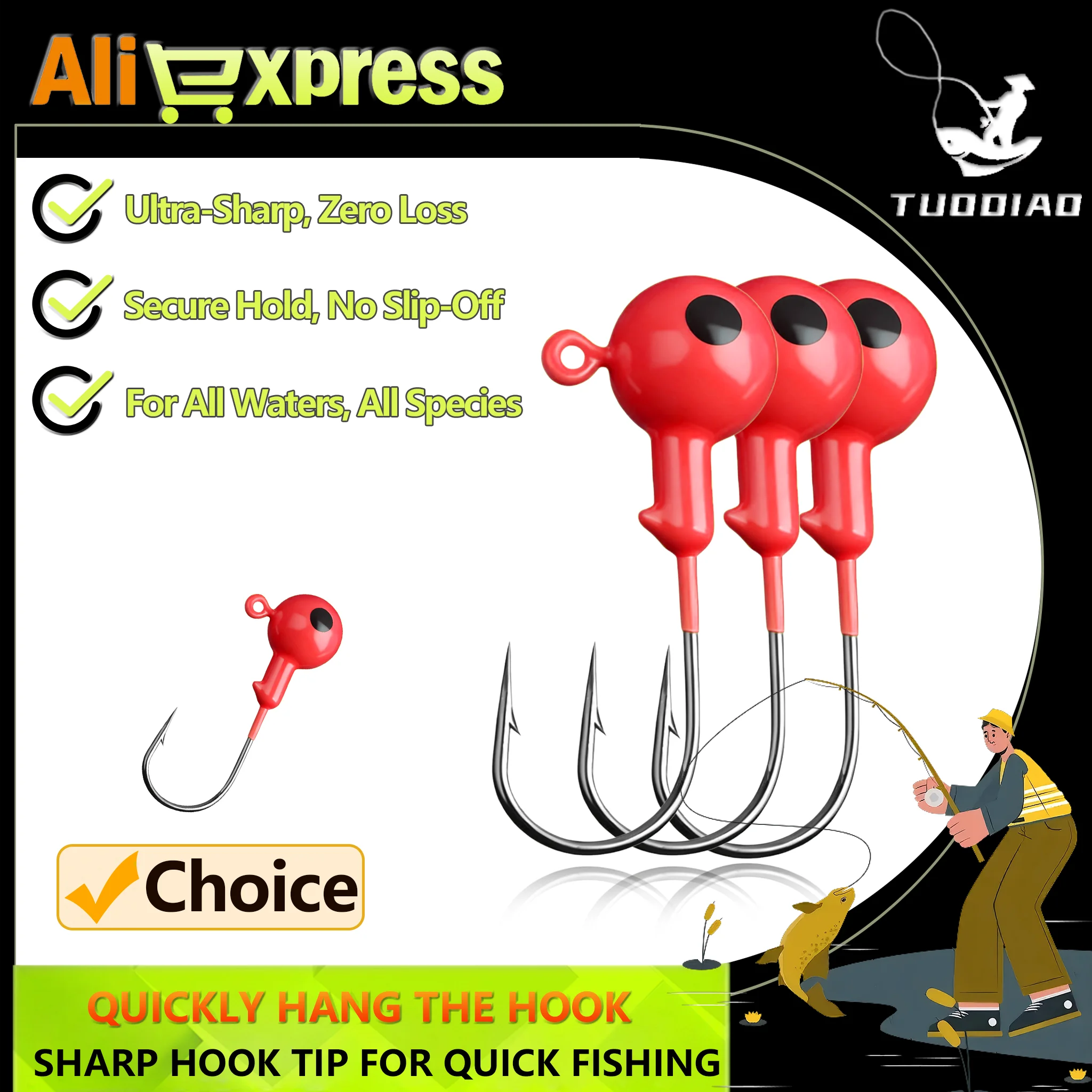 [TUODIAO] Red Jig Head Hook Bright Coating Strong Penetration Anti-Slip Design Soft Bait Lure Fishing Hook