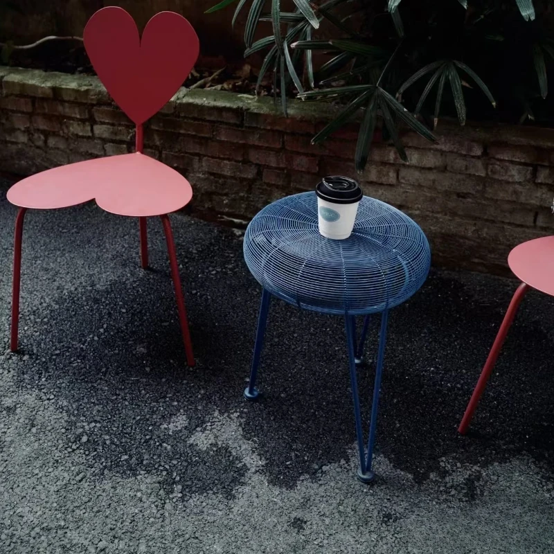 

Design Art Sofa Nordic Style Modern Metal Craft Klein Blue Fan Side Stool, Creative Hollow Storage Coffee Table