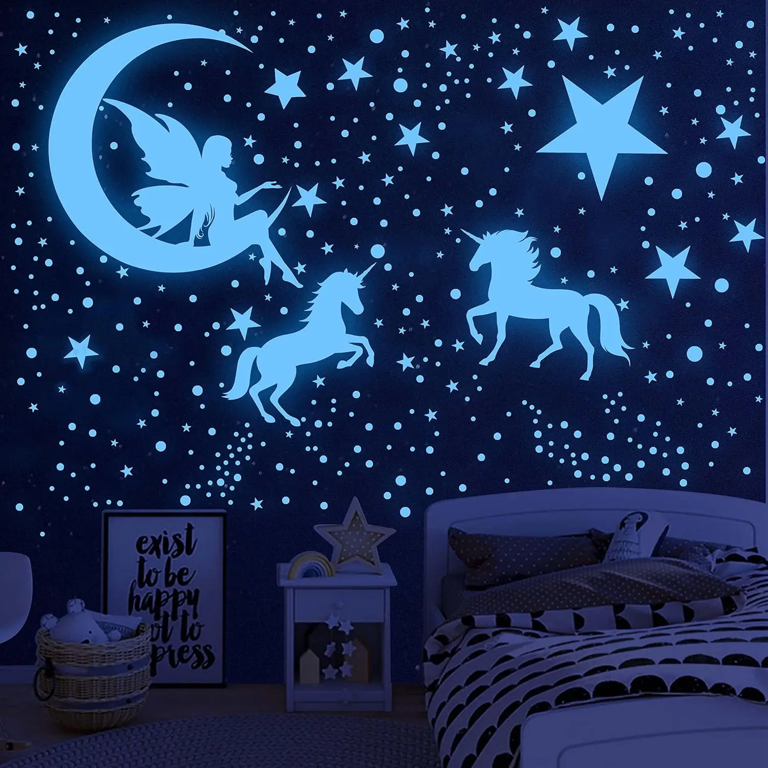Glow in The Dark Stars for Ceiling,Unicorn Wall Decals Stickers Wall Decor Stickers for Playroom Living Room Nursery