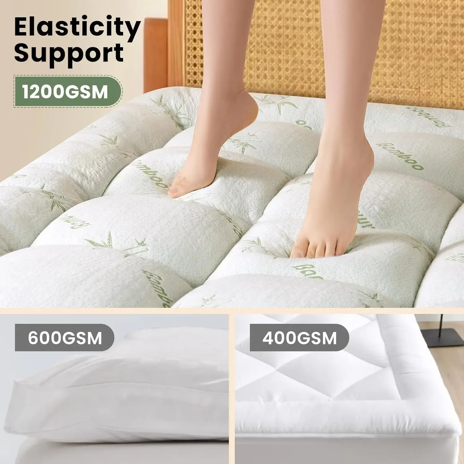 Bambu_Viscose Mattress Topper ,1200 GSM Cooling Mattress Pad,Extra Thick Pillow Top Mattress Topper for Back Pain