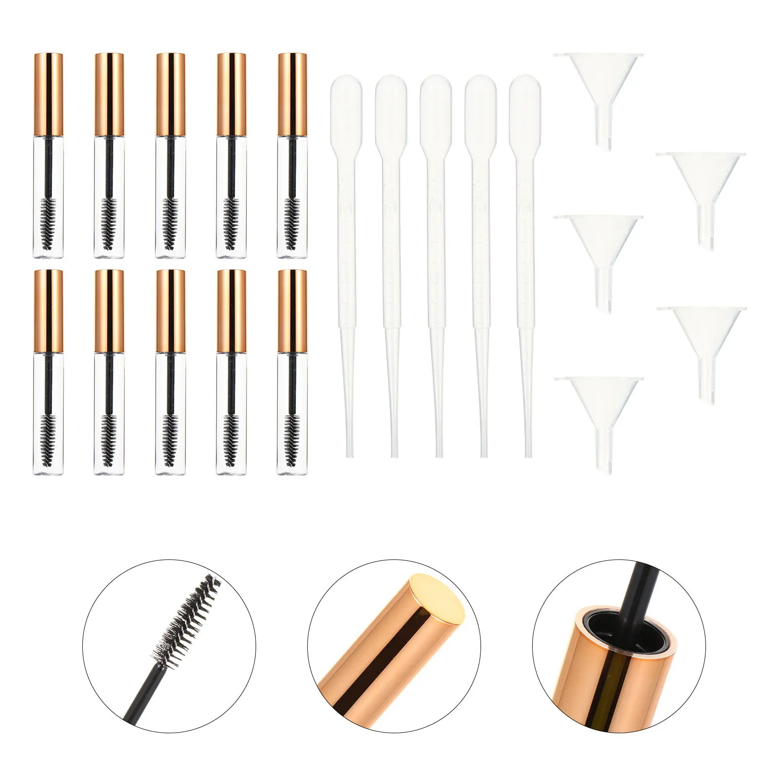 20 piezas botellas vacías para cepillos de pestañas, tubos para rímel, contenedores rellenables transparentes, embudos, pipetas de transferencia para suero de pestañas DIY
