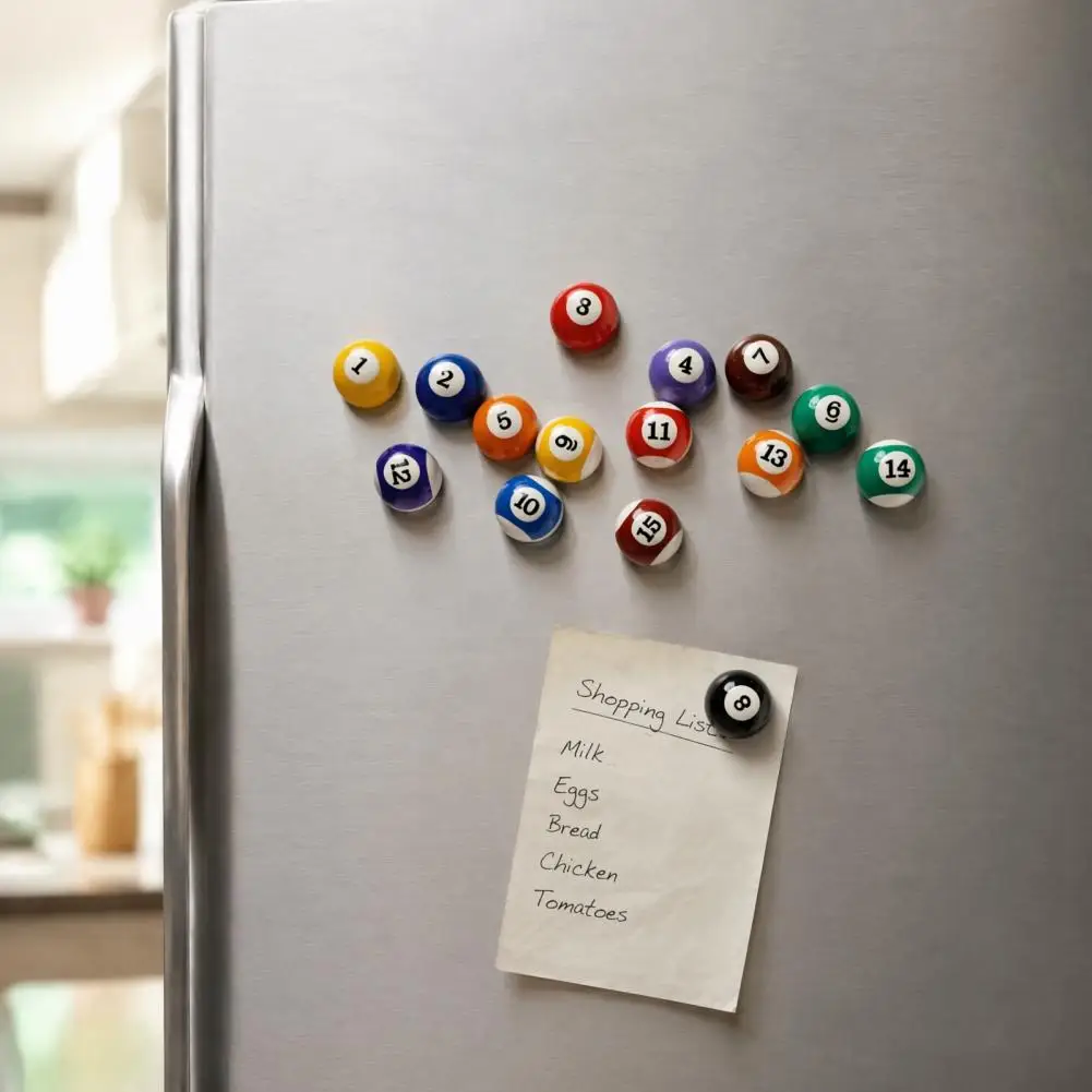 Pool Ball Magnets 15pcs Mini Billiard Ball Magnets Set 3d Pool Ball Photo Holders Decorative Refrigerator Whiteboard for Locker
