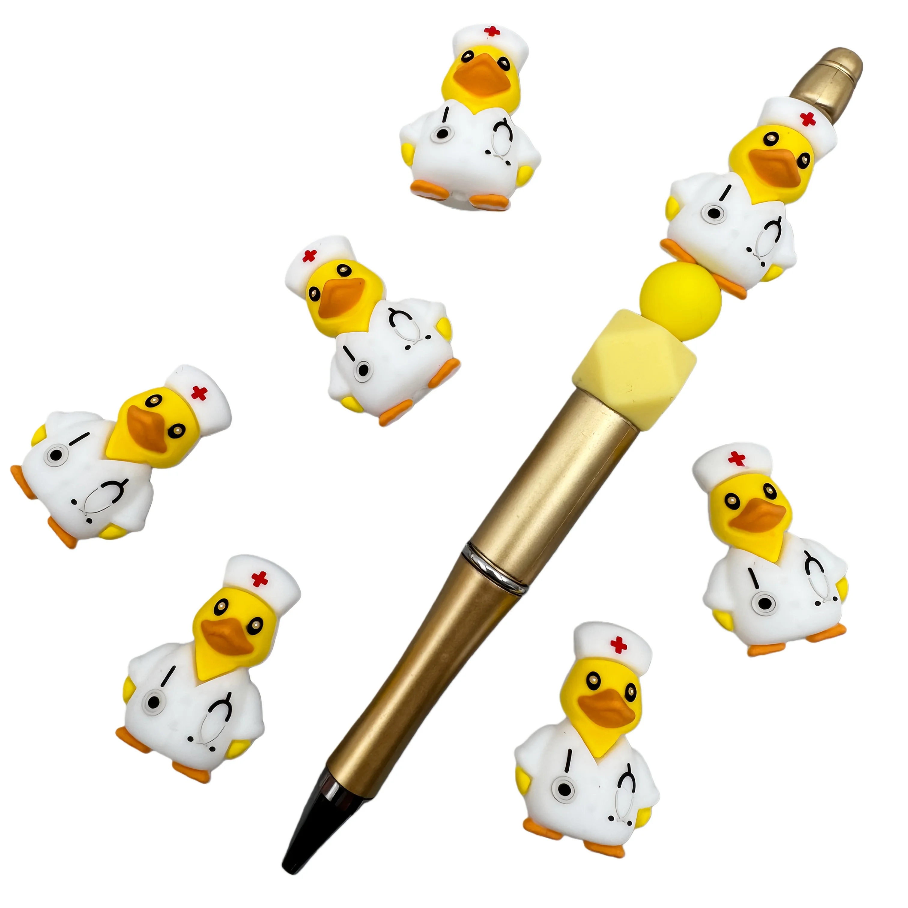 6Pcs New 3D Nurse Duck Silicone Focal Beads, DIY Beads for Beaded Pen, Bracelet, Necklace & Keychain Making