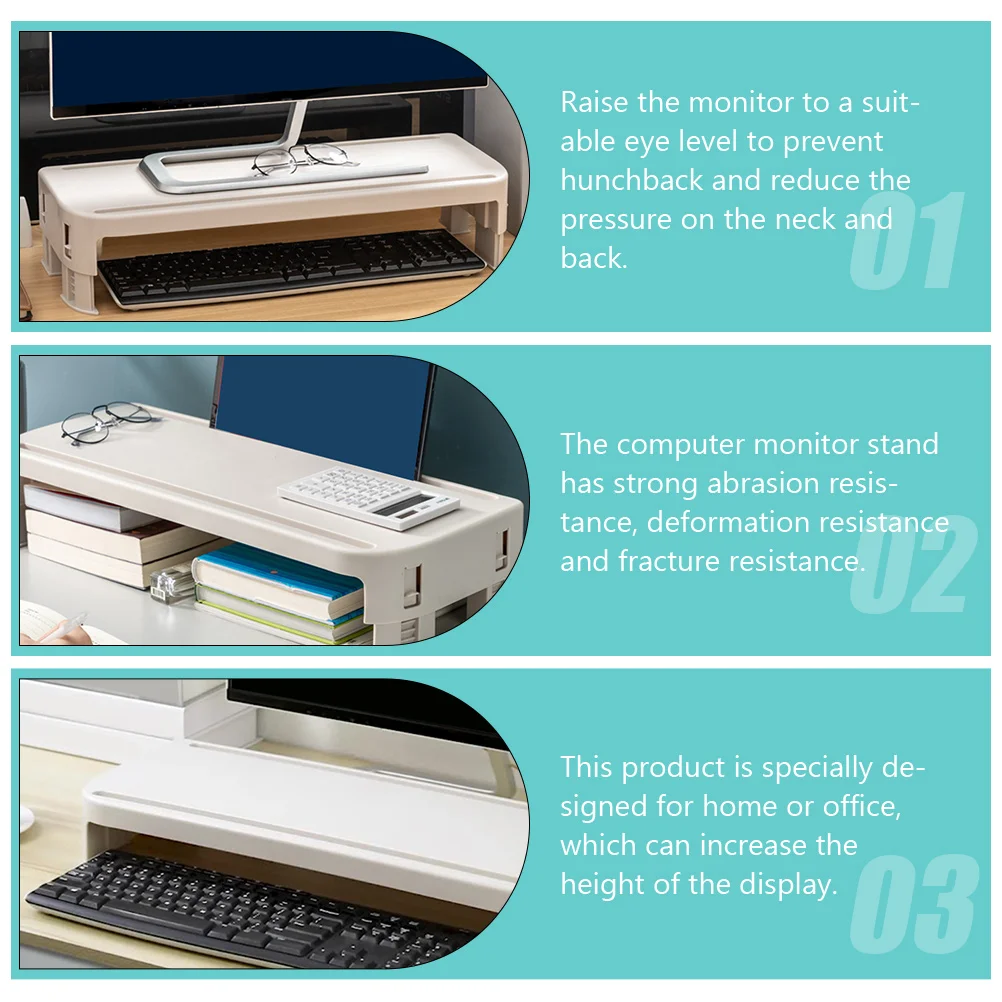 Computer Monitor Stand Heightening Desk Laptop Shelf Storage Beige Base Office Ergonomic Anti Hunchback Neck Back Support