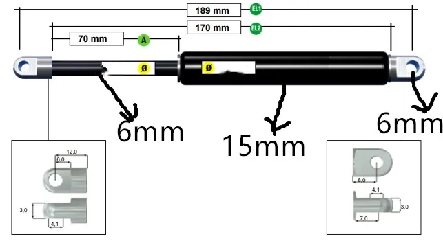 Free shipping , pneumatic Auto Gas Spring, Lift Prop Gas Spring Damper 189mm  100n