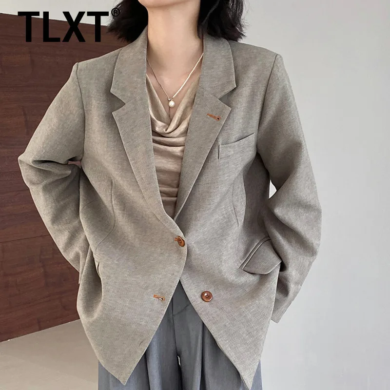 

TLXT простой модный однобортный пиджак с длинными рукавами и лацканами для женщин, весна-осень 202, новинка XK1094