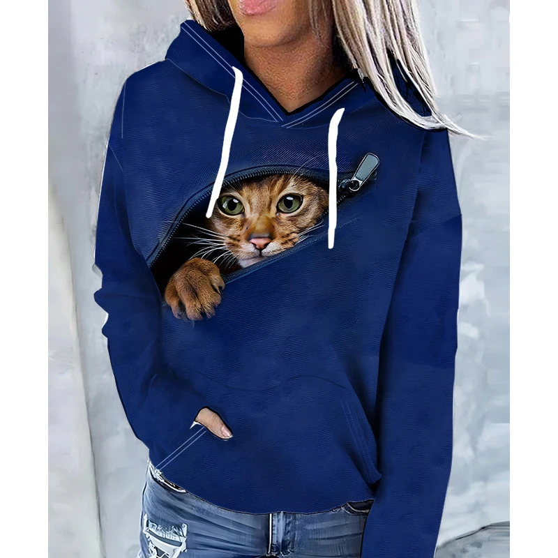 Funny Cow Cat Pattern Hoodies Animal 3D Print Women Casual Streetwear Long Sleeve Hooded Sweatshirts Pullovers Female Clothing