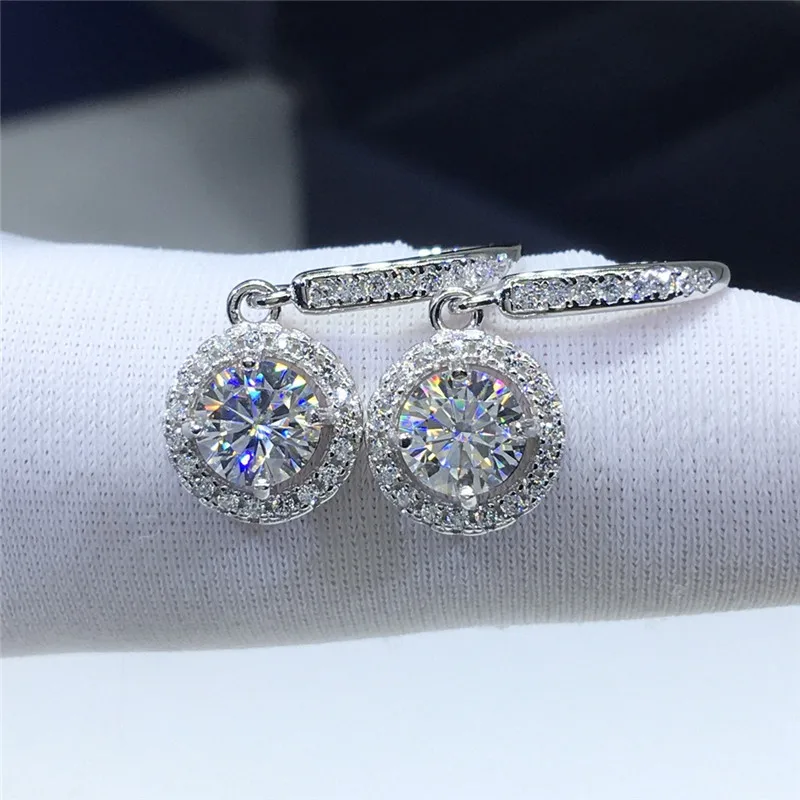

Silver 925 Original Diamond Test Past Total 2 Carat Round Brilliant Cut D Color Moissanite Drop Earrings Real Gemstone Jewelry