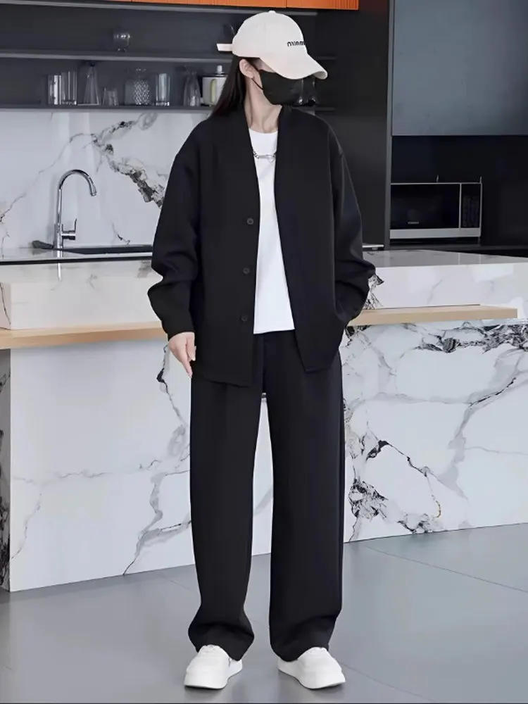 plus Size Men's Casual Sportswear Set Autumn New Style Old Money Style Long Sleeve Jacket And Long Pants Two Piece Set 300 Po...