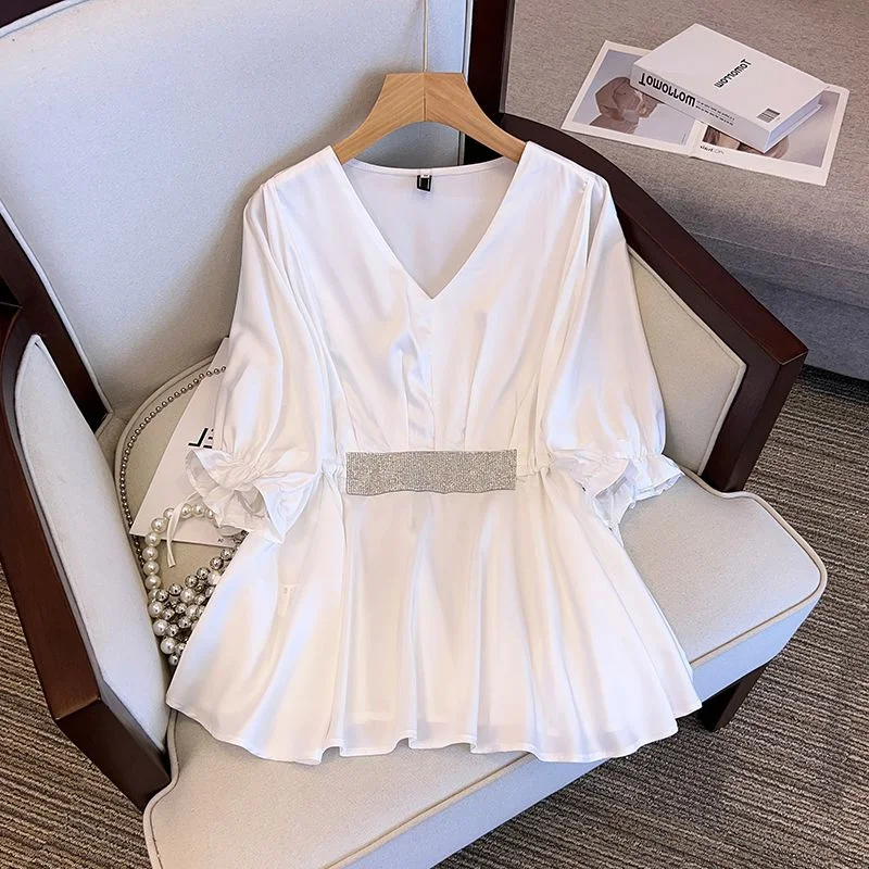 Sommer Neue Plus Größe Kurzen Ärmeln Für Frauen Mode Alle Spiel V-ausschnitt Shirts Täglichen Pendeln Lose Einfarbig Top