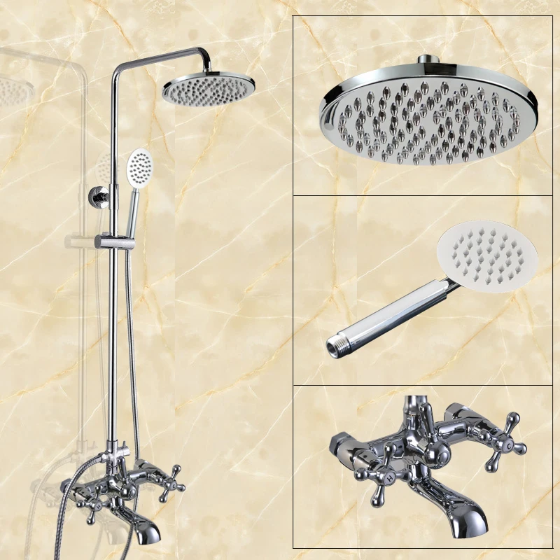 

Rainfall/Handheld Shower Faucet Set Silver Chrome Brass Wall Mounted Bathroom Bath Tub Hot And Cold Water Taps Kit Dcy326