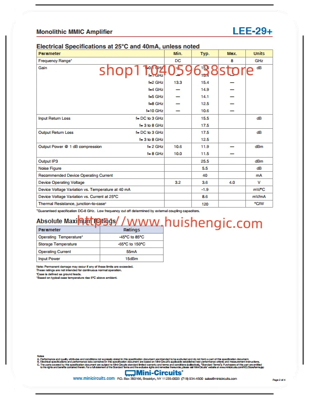 LEE-29+ RF Amplifier IC Ponsel, PCS 0Hz ~ 8GHz FG873