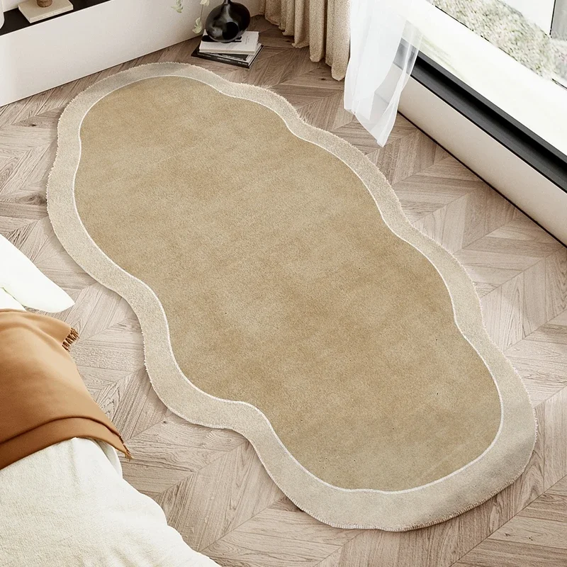 High End French Cream Style Bedroom Bedside Carpet Living Room Large Area Long Geometric Lines Carpet Fluffy Soft Decorative Rug