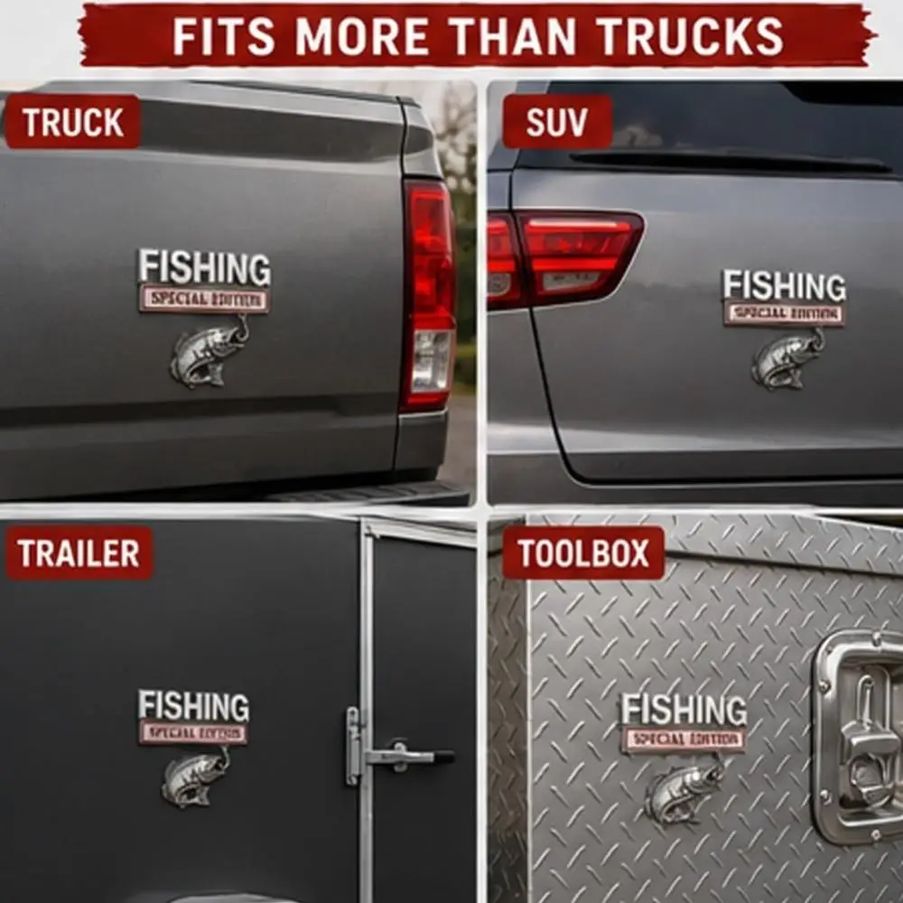 Metal Fishing Emblem Fishing Vehicle Emblem 3D Raised Design Fishing Special Fishing Themed Auto Badge Bass Hook Badge