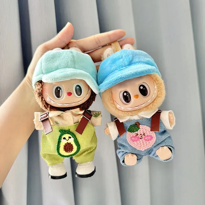 17cm Doll's Clothes I II The Monster Labubu Outfit Accessories Clothing DIY Kids Gift Avocado Overalls And Shirt Cap YE18R