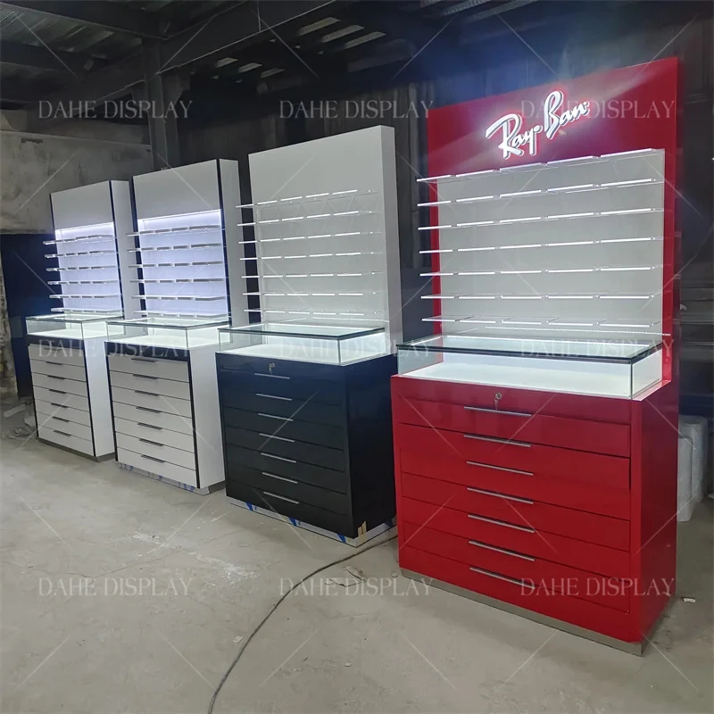 

custom.Customized Eyewear Display Standing Cabinet with Lighting Optical Furniture Sunglasses Display Showcase Optical Displ