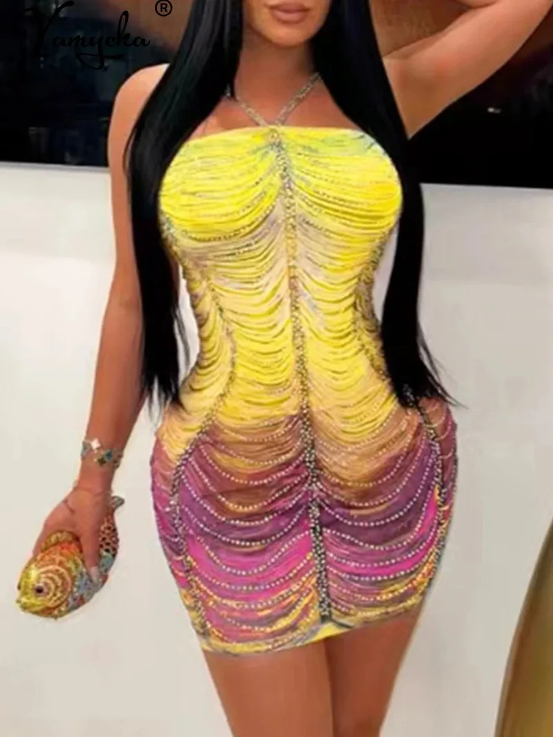 

Sexy backless mini rhinestone summer dress women elegant luxury bodycon club birthday party dress short evening dresses vestidos