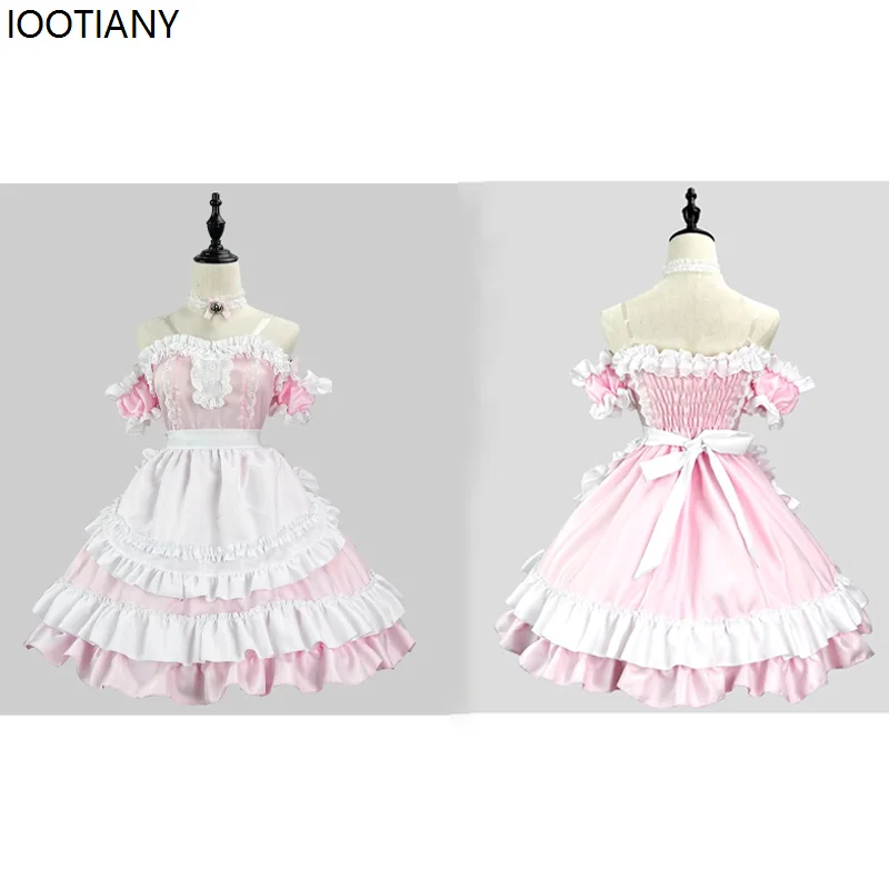 

Halloween Women Sexy Coffee Servant Cosplay Dress With Headdress Japanese Pink Maid Lolita Costume Carnival Party Stage Dress Up