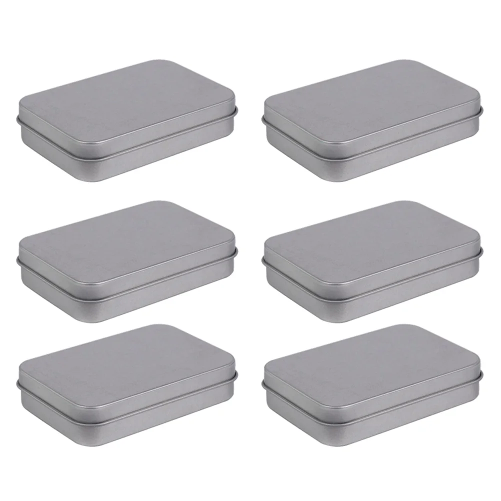 

6 Pcs Bins with Lids One-piece Flip Storage Box Hinges Tin Can Container Travel Boxes