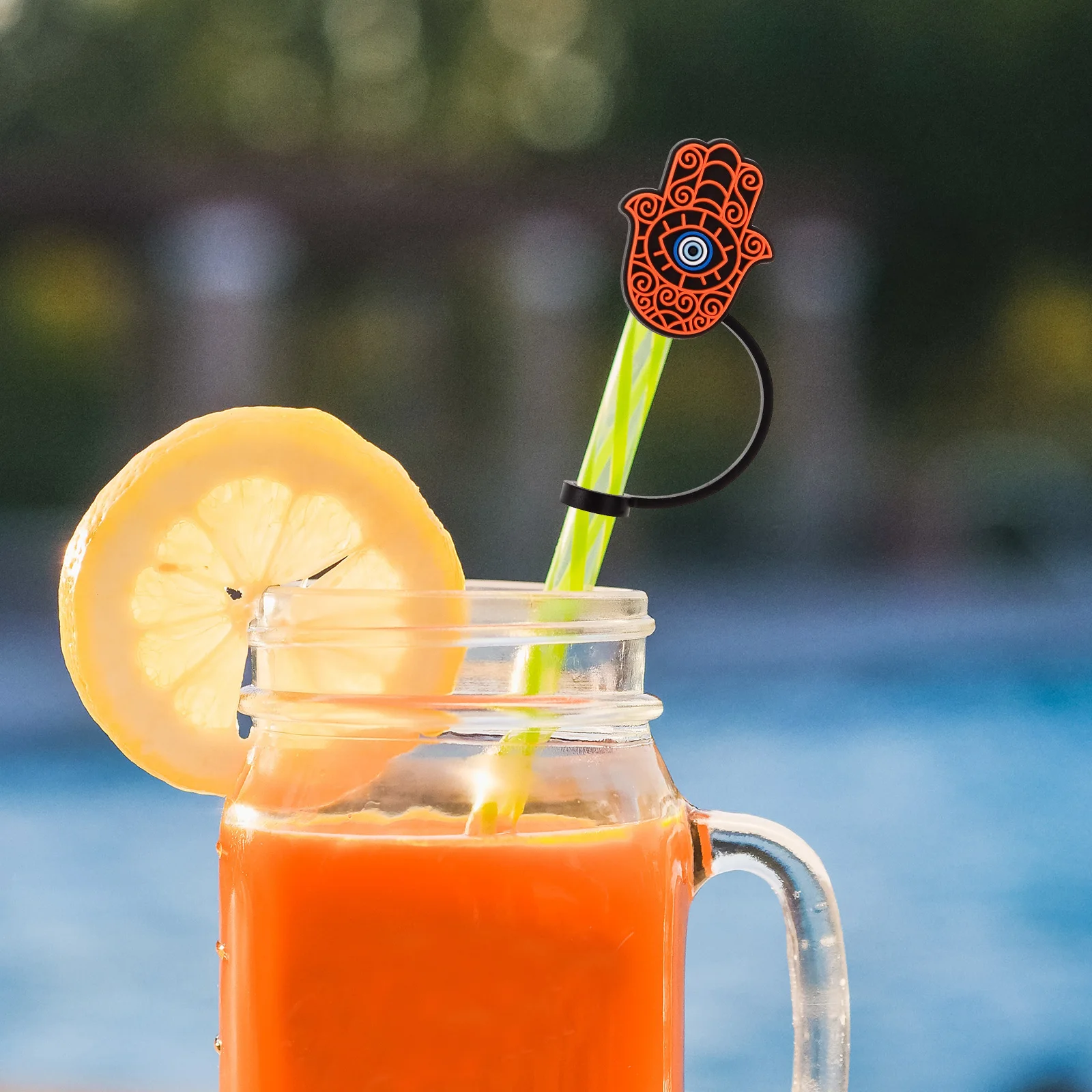 

10Pcs Silicone Straw Topper Evil Eye Shape Reusable Drinking Straw Covers with Clean Tip for Outdoor Summer Use