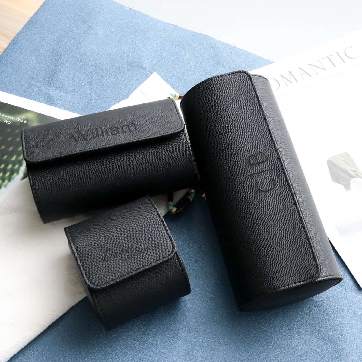 Custodia da viaggio per orologio con logo personalizzato con rotolo di orologio Custodia per orologio personalizzata Scatola per orologio in pelle Scatola per orologio incisa Gfits da uomo per donna