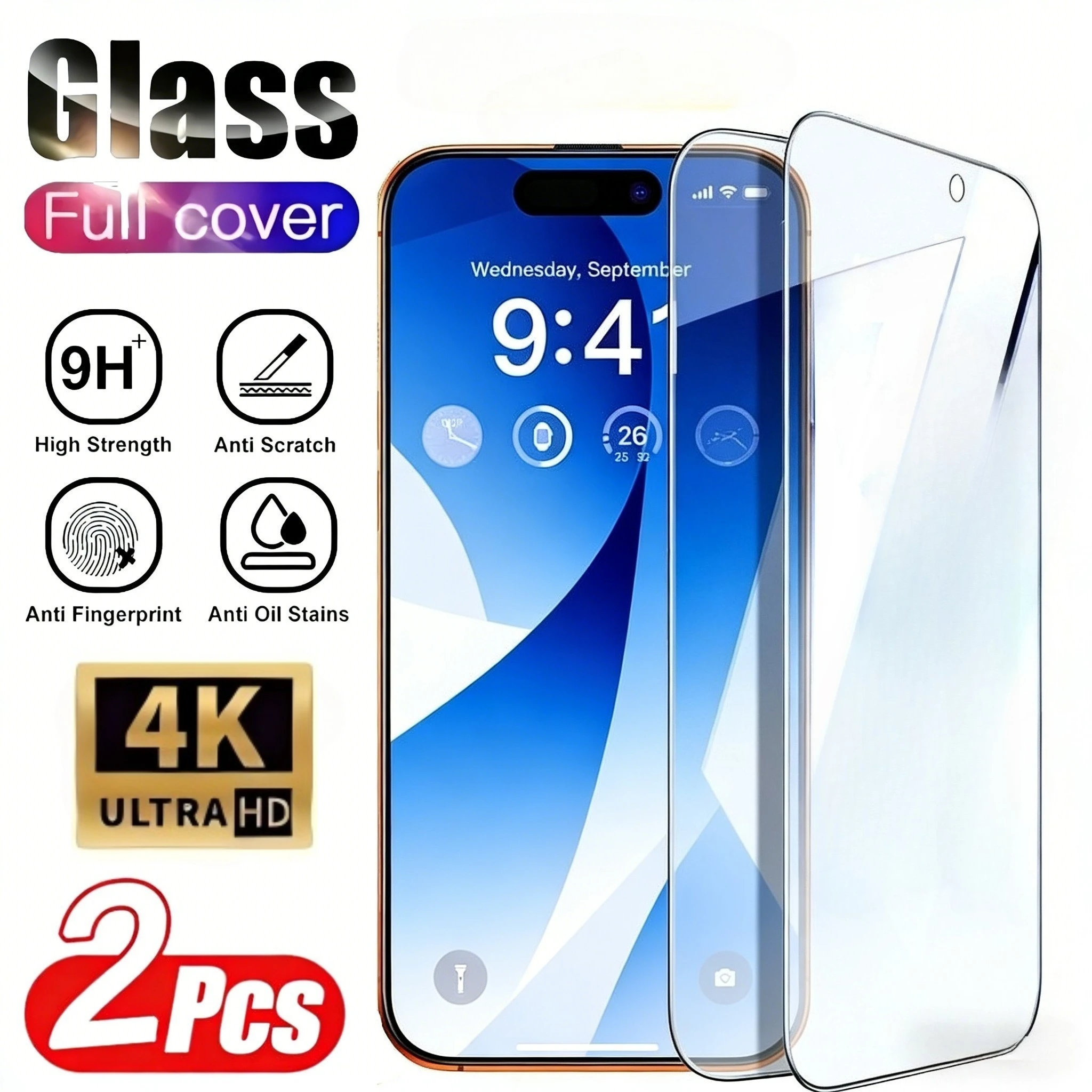 

2Pcs High Clear Full Screen Protector for iPhone 17 16 15 14 Pro Max Air 17e 16 15 Plus 13 12 11 Pro Anti-Scratch Tempered Glass