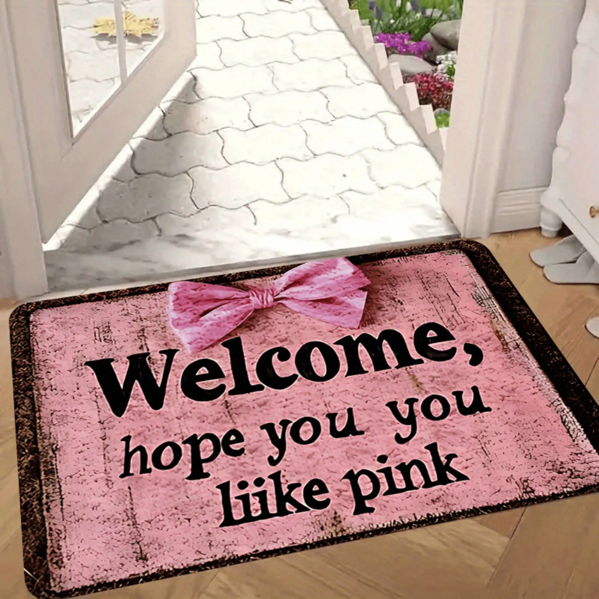 [Pink Welcome Mat] 1pc Anti-Slip Welcome Mat - Pink Door Mat With 