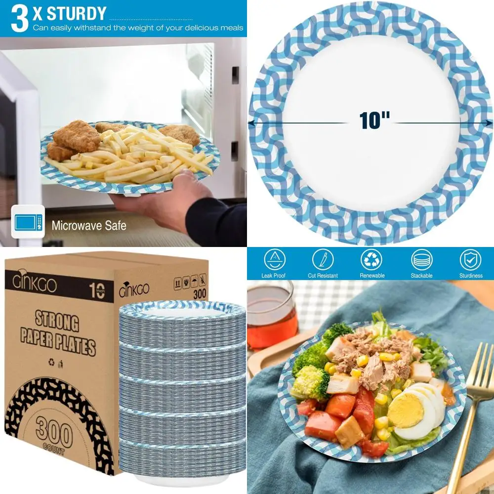 

10 Inch Disposable Paper Plates, 300 Pack, Thick and Durable for Parties, Holidays, and Everyday Dining