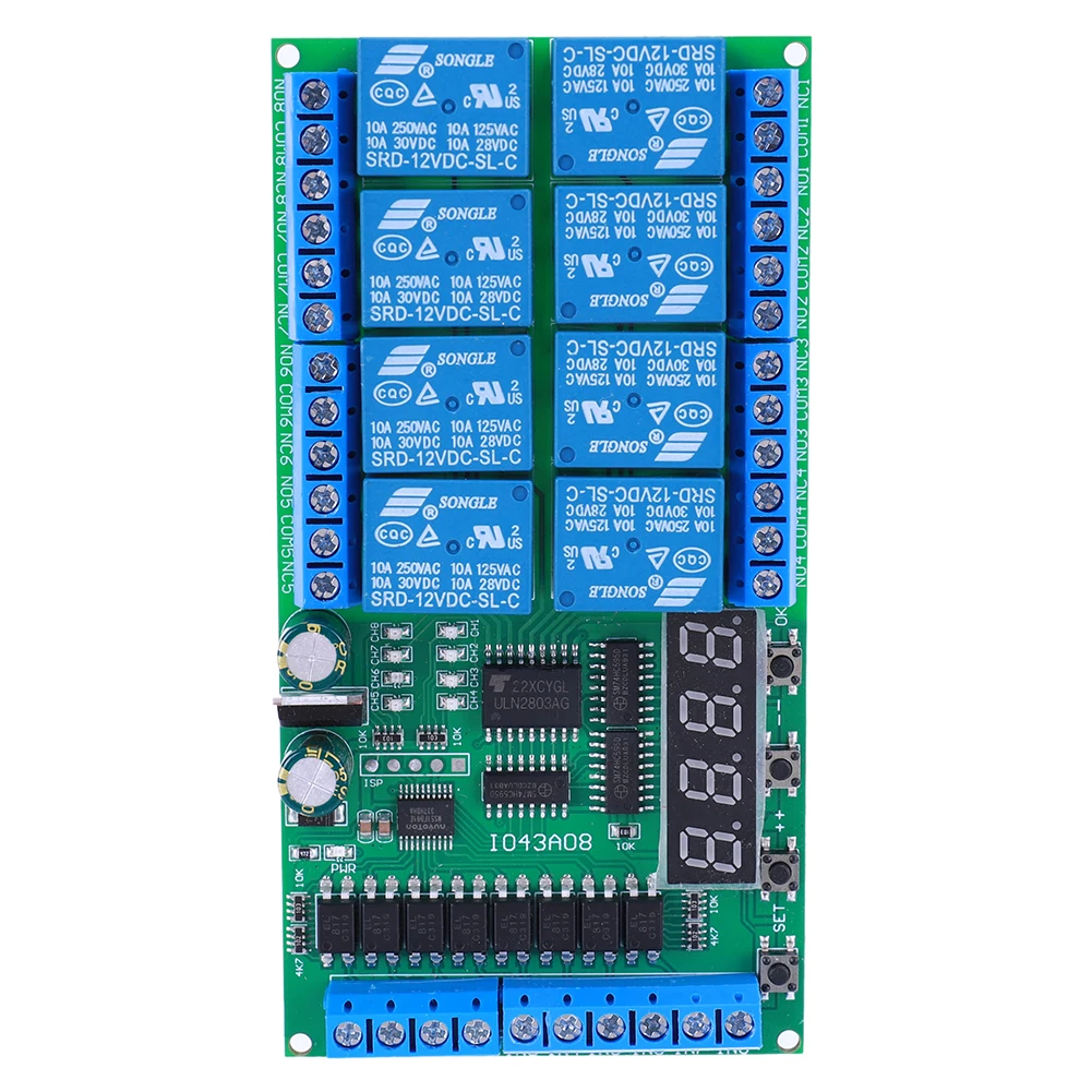 DC 12V 8 Channels Multifunction Timer Delay Relay Board Time Switch Timing Cycle Interlock Self-locking Momentary Bistable