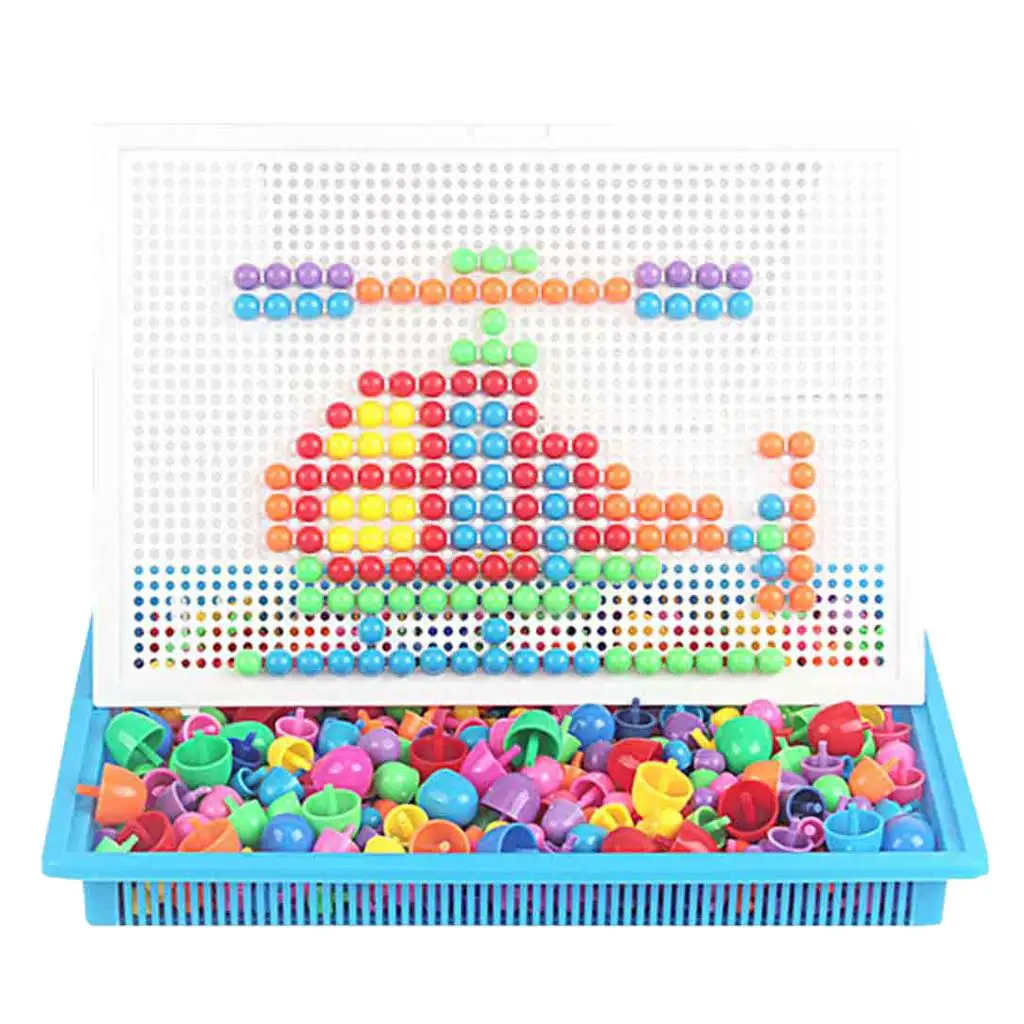 296PCS Pack Mushroom Nails DIY Color Pegboard Science Stacking Toy, Creative Mosaic Early Learning Educational Preschool Toy