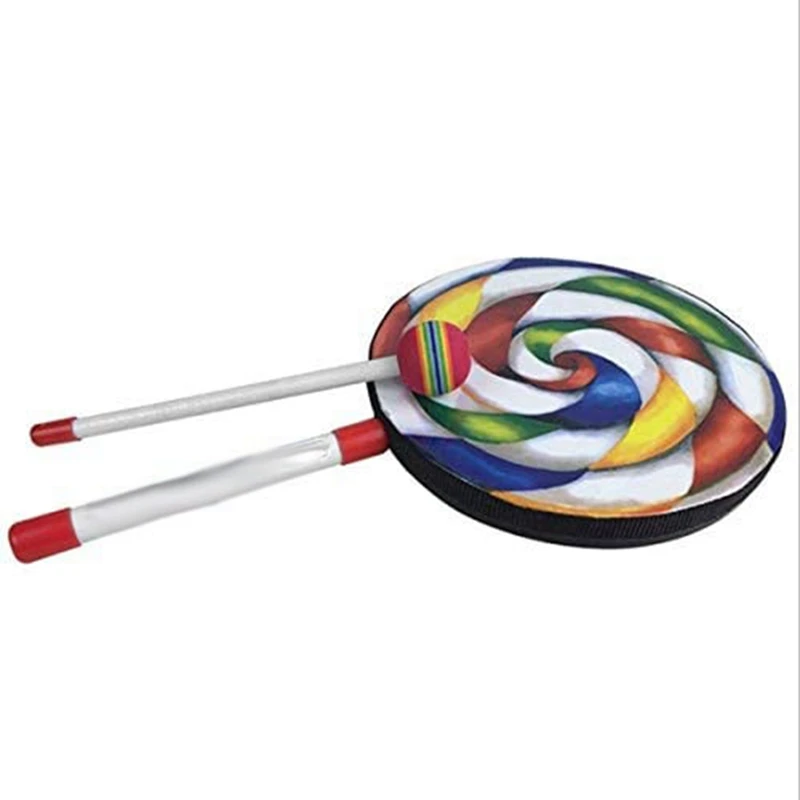 8Inch Lolly Vorm Drum Met Mallet Regenboog Muziek Ritme Instrumenten Kids Baby Kinderen Spelen Speelgoed